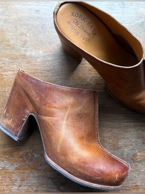 Kork-Ease Women's Cognac Brown Leather Clog Mules